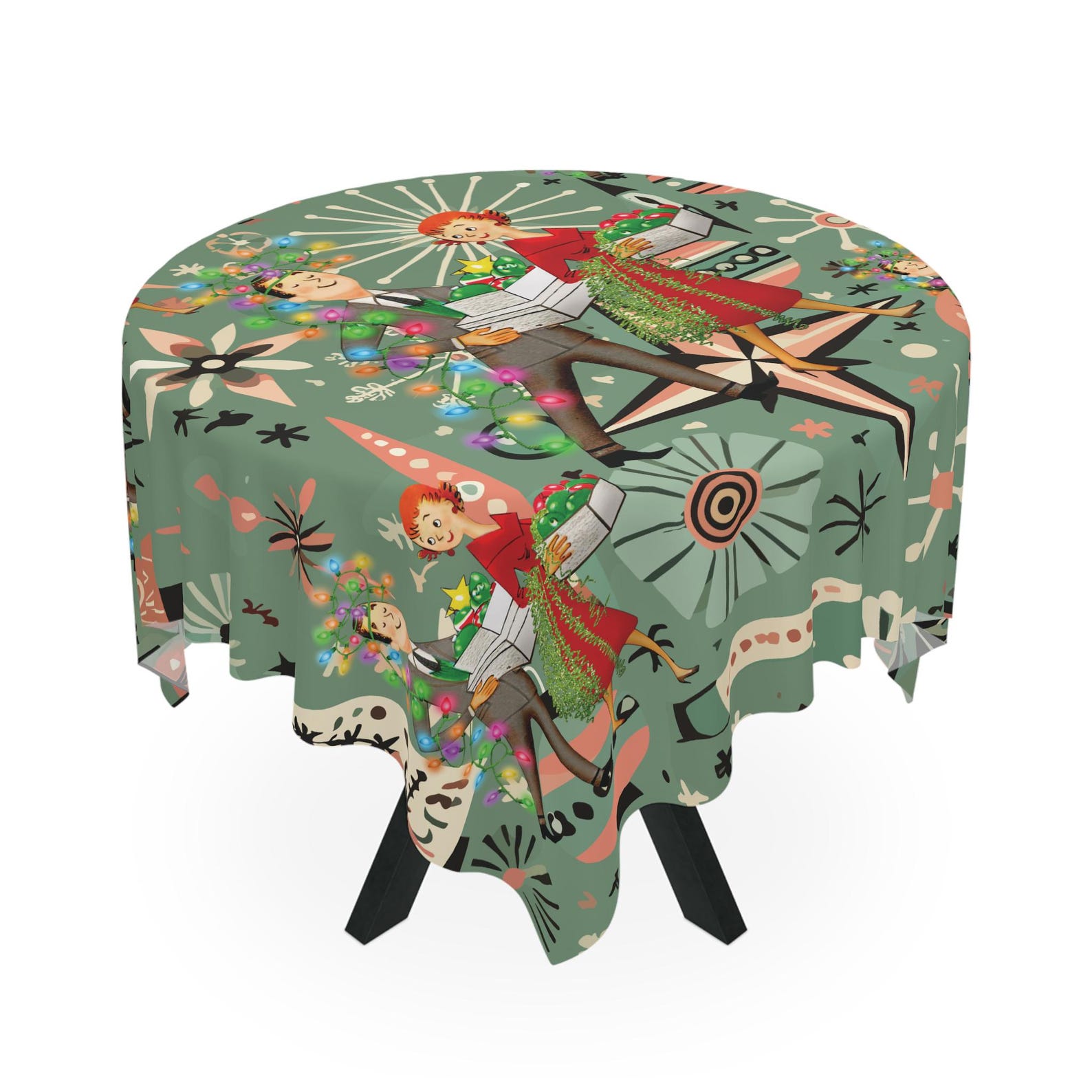 Century Textile & Sewing Supply Saskatoon Sk - Retro 1950s Kitsch Christmas Square Tablecloth
