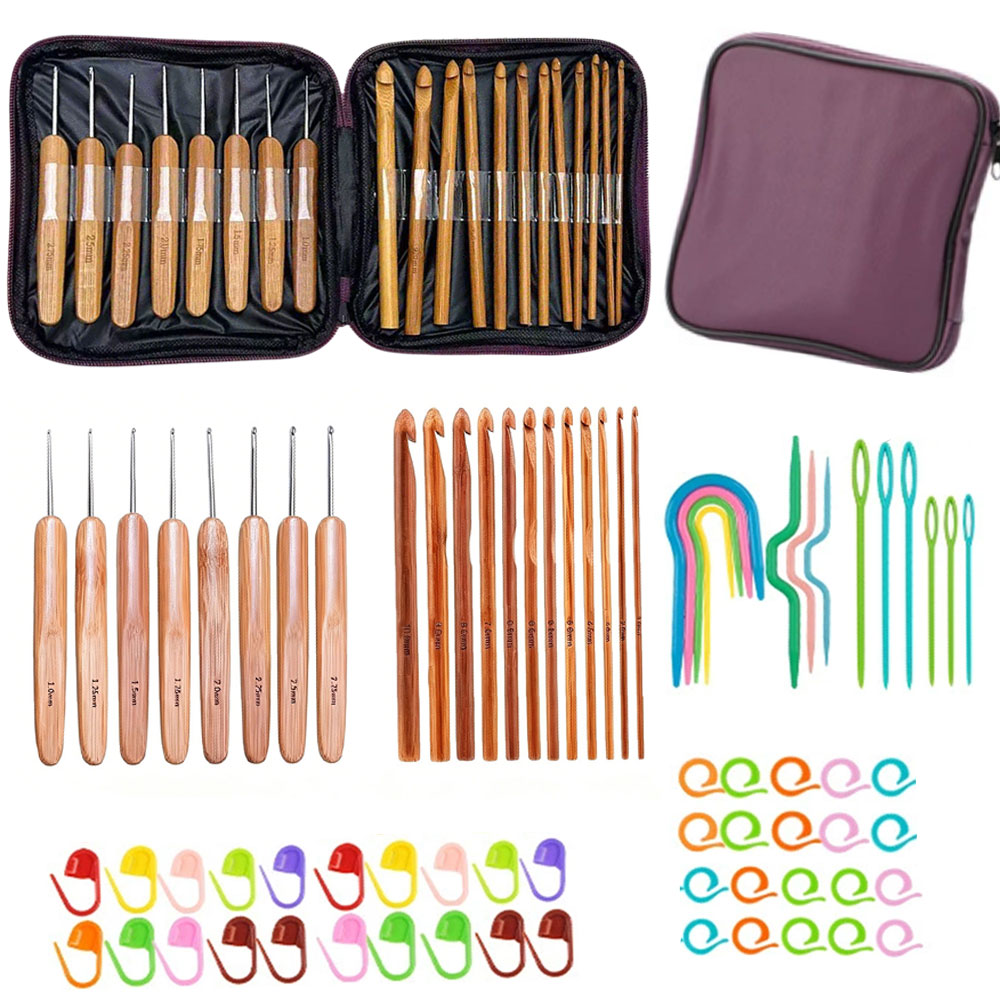 74pcs Bamboo Crochet Hooks Set - Sewing Necessities 评论和价格