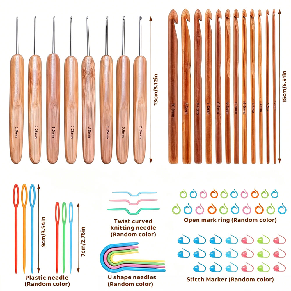 74pcs Bamboo Crochet Hooks Set - Sewing Necessities 评论和价格