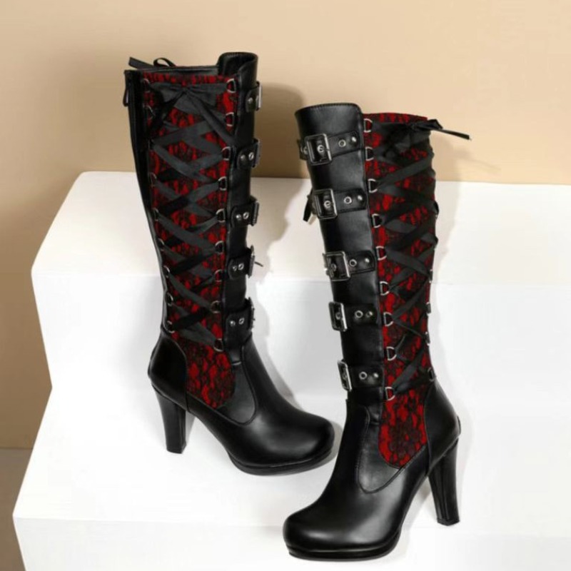 Punk Gothic Style Women's Knee - Sewing Garment 评论和价格