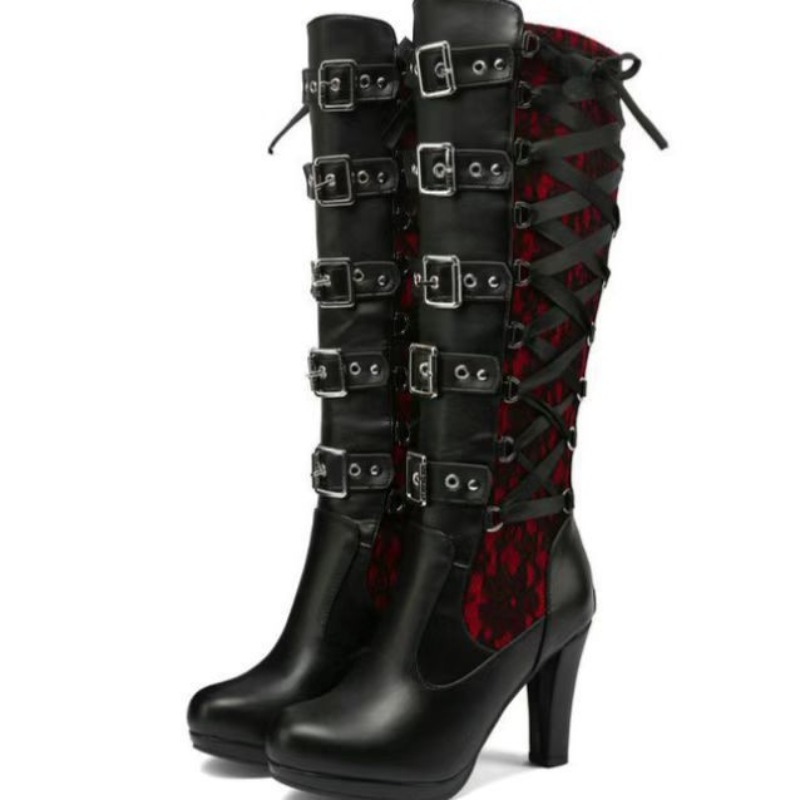 Punk Gothic Style Women's Knee - Sewing Garment 评论和价格
